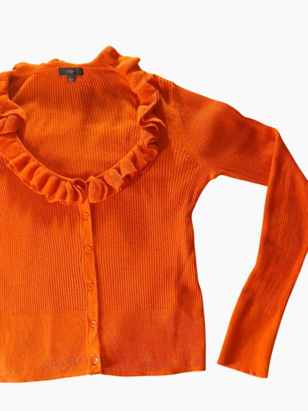 J Crew Womens Orange Silk Cashmere Blend Ruffle Cardigan Sweater Size L Fall - Picture 5 of 11